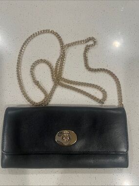 Black Leather Chain Shoulder Bag with Gold Hardware
